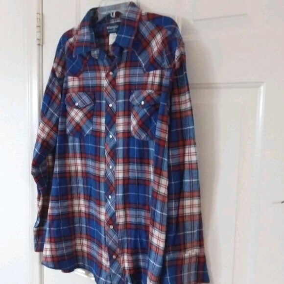 Vintage Wrangler Western Shirt Men’s 2XT Plaid Flannel Western Retro Pearl Snap - Picture 4 of 6